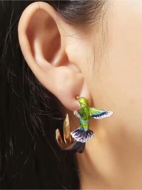 Green Hummingbird Earring Accent Hummingbird Hoop Earrings